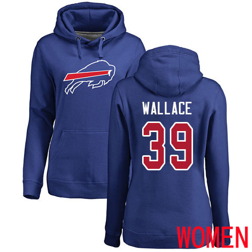NFL Women Buffalo Bills #39 Levi Wallace Royal Blue Name and Number Logo Pullover Hoodie Sweatshirt